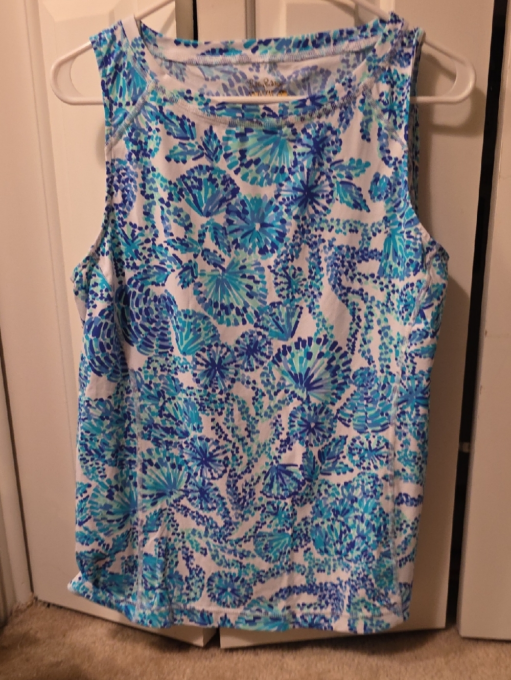 Lilly Pulitzer Sleeveless Floral Print Tank Top - Blue & White L